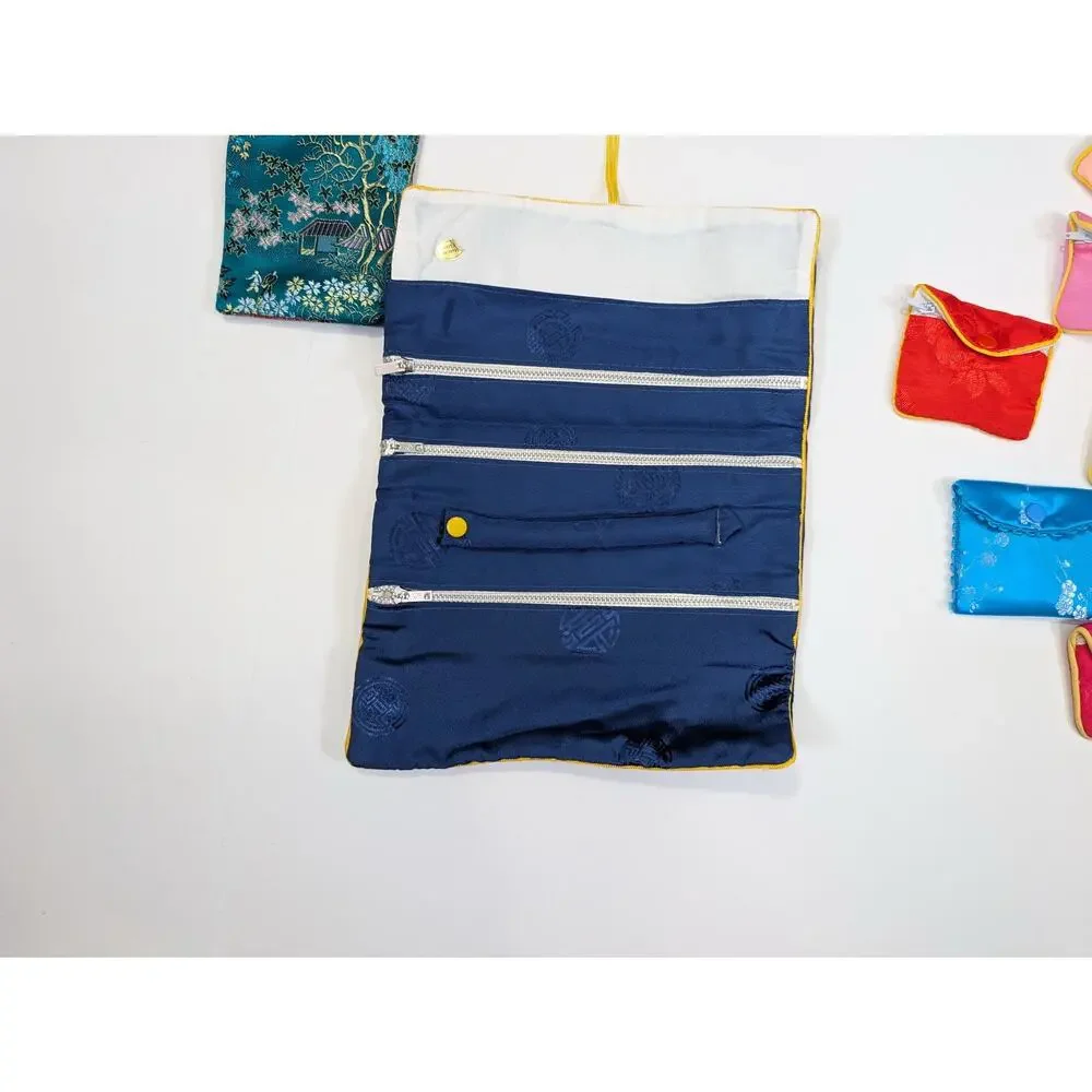 Vintage Lot of 18 Mixed Sizes Chinese Silk Jewelry Bags Pouches Storage Roll